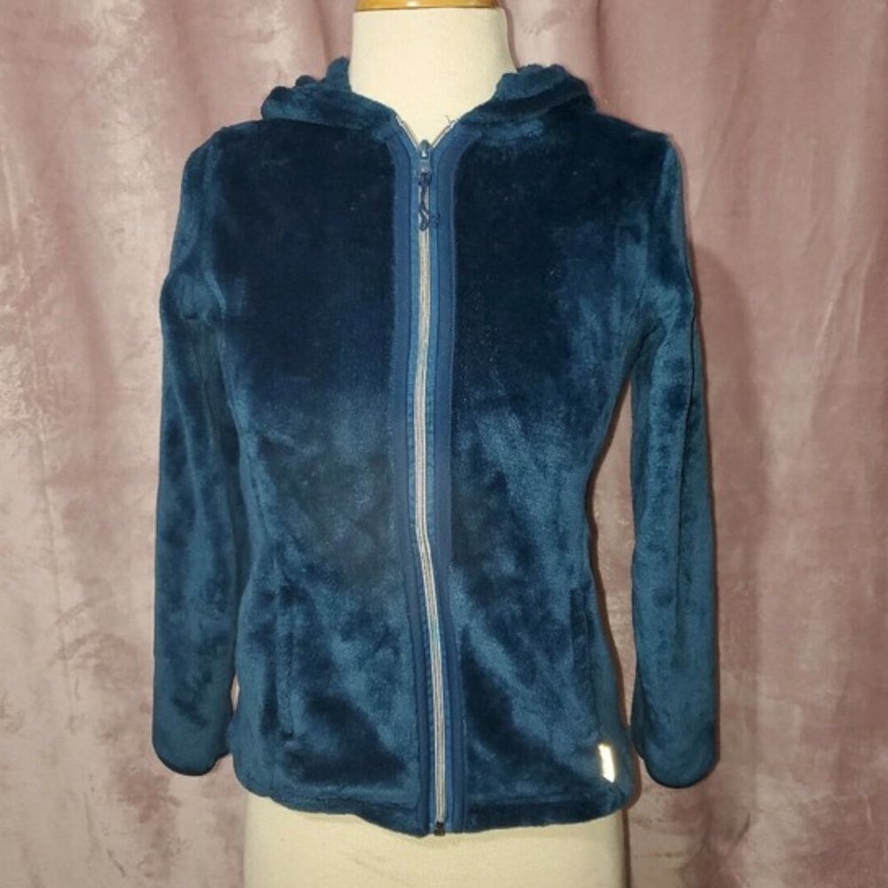 Magellan Girls Hoodie Velour Fleece Dark Green Blue Zip Up Jacket Size Large